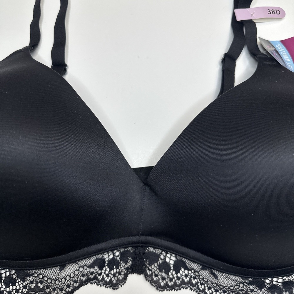 Maidenform DM1196 Lift Wireless Bra Lightly Padded Lace Womens 38D Black - Picture 2 of 8